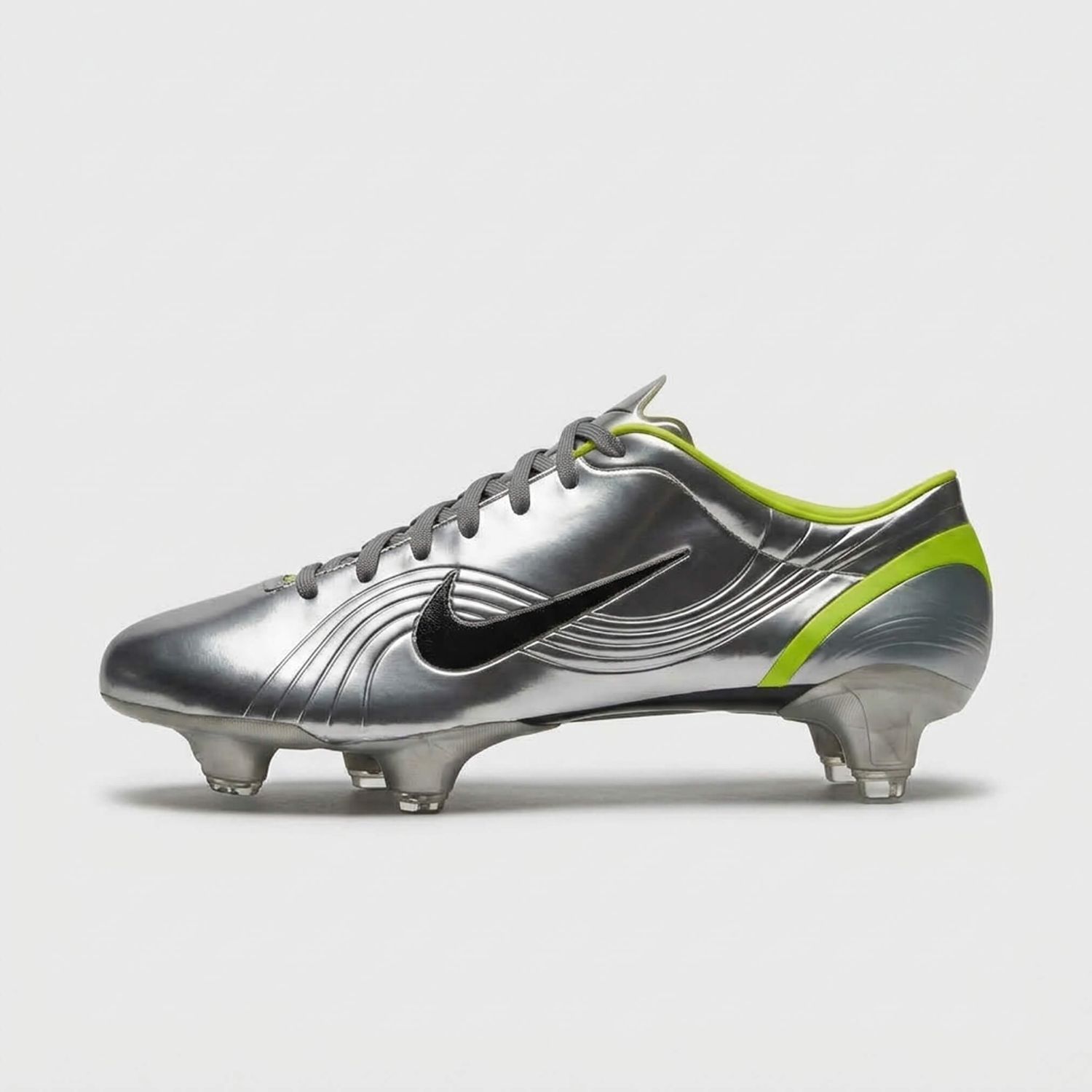The boot's left side, its toe to the left